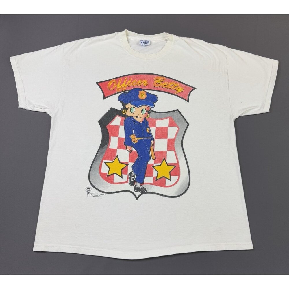 Rare Vintage 1998 Betty Boop Police Office Art Cartoon Drawing White XL Tee